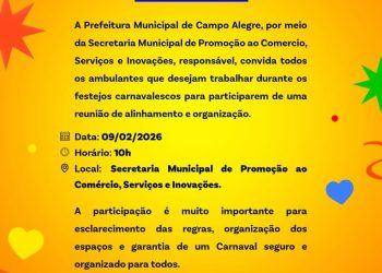 Prefeitura de Campo Alegre convoca ambulantes para alinhamento durante os dias de carnaval