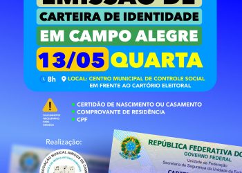 Mutirão para emissão de carteira de identidade será realizado em Campo Alegre na Quarta-feira