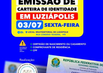 Luziápolis recebe mutirão para emissão da Carteira de Identidade nesta sexta-feira (03)