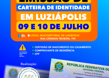 Mutirão para emissão da Carteira de Identidade será realizado em Luziápolis nos dias 9 e 10 de julho
