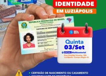 Mutirão para emissão de Carteira de Identidade será realizado em Luziápolis nesta quinta-feira